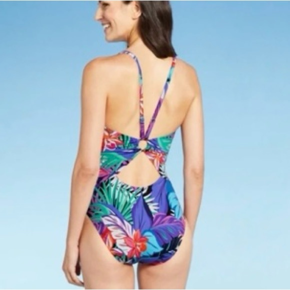 NWT Women's Ring Back One Piece Swimsuit - Aqua Green® Multi Color - SIZE Small - Picture 3 of 5